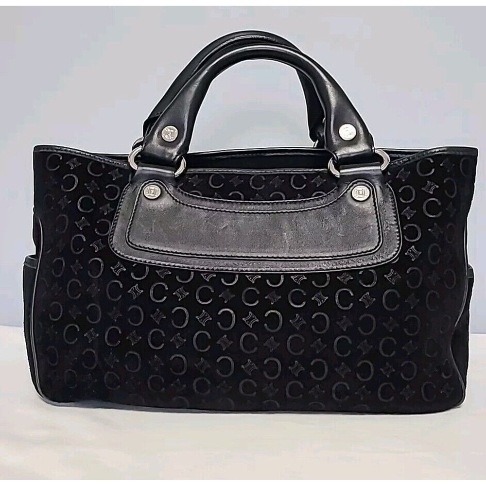 Celine Boogie Back C Black Suede Macadam 3 Compartment Handbag Carryall Tote